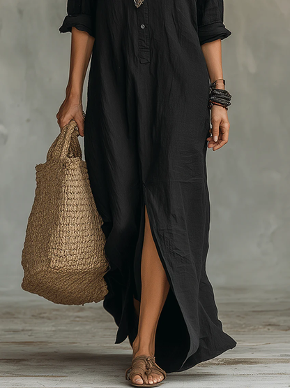 soline-vestido-maxi-negro-amplio-con-botones