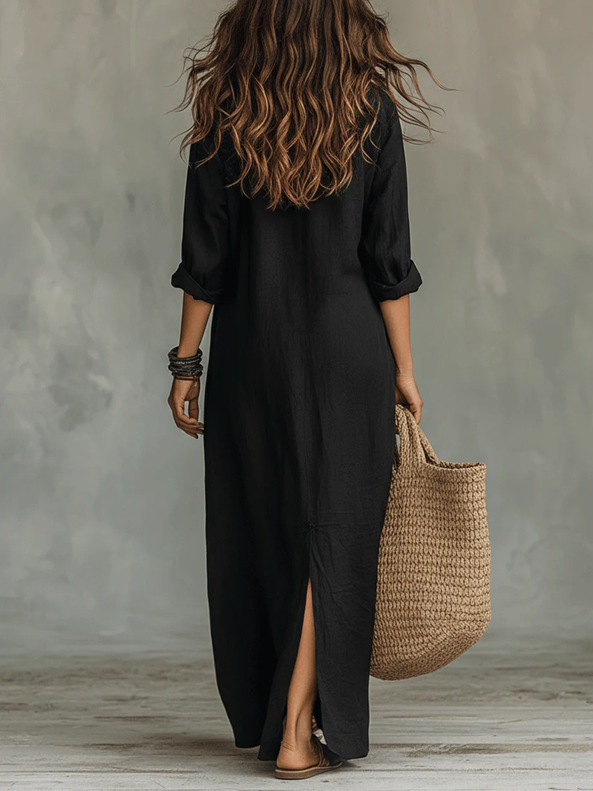soline-vestido-maxi-negro-amplio-con-botones