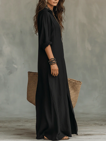 soline-vestido-maxi-negro-amplio-con-botones